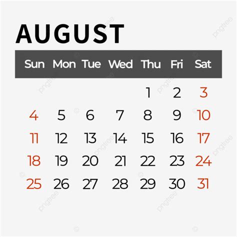 August 2024 Calendar Black Simple Style Vector 2024 Calendar Simple