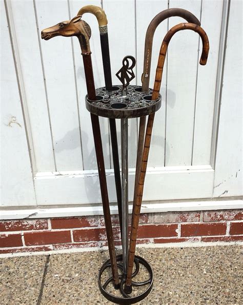 Industrial Cane Stand With Finial Functional Artwork Scrap Metal Decor