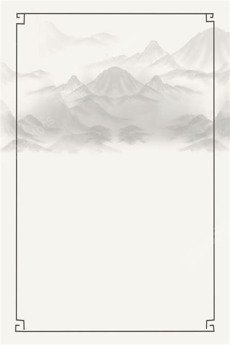 Scenic Mountains In Retro Chinese Gray And White Frame Page Border