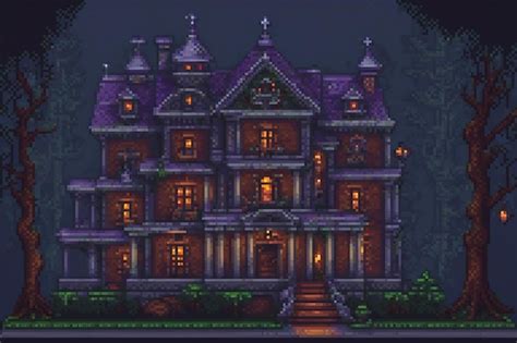 Premium Ai Image Pixel Art Illustration Of A Haunted House With Trees