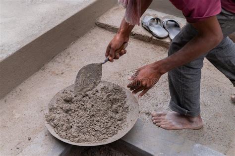 Indian Labour Mixing Cement By Hand Stock Photo Image Of Labour Dust