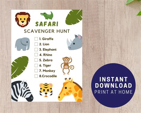 Safari Scavenger Hunt Printable Safari Party Gameactivity Etsy Finland