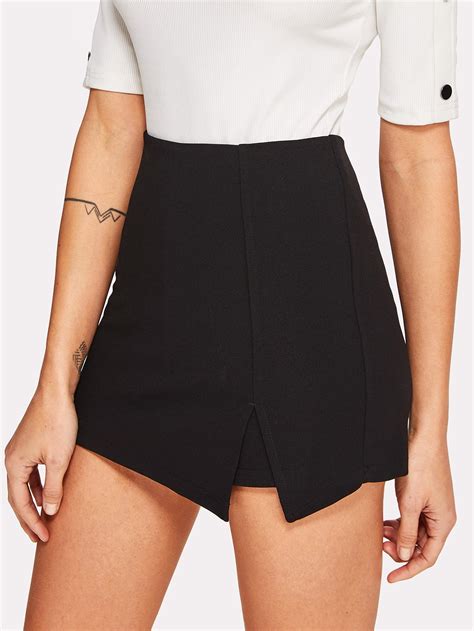 Split Front Solid Skirt Shorts Makemechiccom