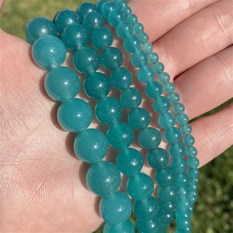 Blue Green Jade Beads Round Natural Gemstone Beads Sold By 15 Inch