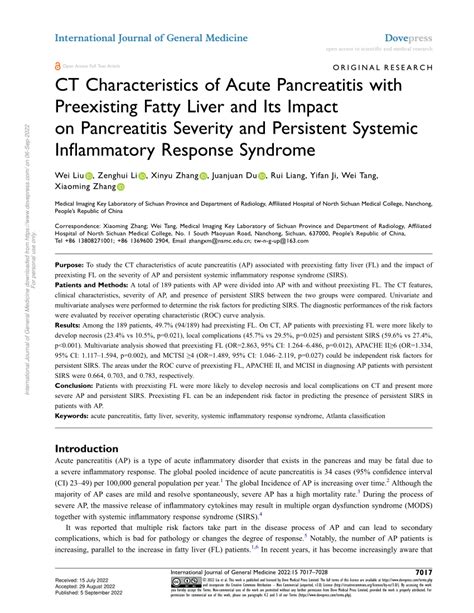 Pdf Ct Characteristics Of Acute Pancreatitis With Preexisting Fatty