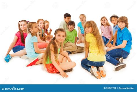 Large Group Of Kids Sit Together In Circle Stock Photography