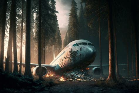 Aircraft Crash In Forest Airliner Catastrophe Among Trees Plane