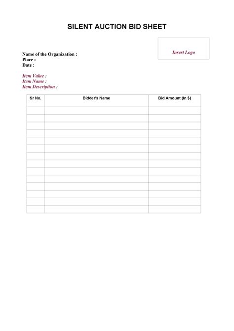 40 Silent Auction Bid Sheet Templates Word Excel Template Lab