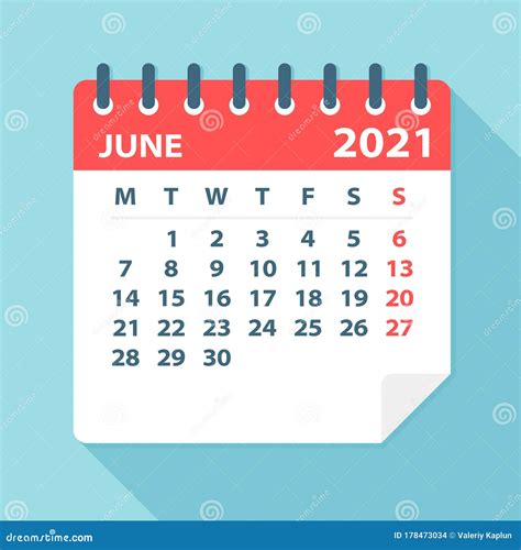 June 2021 Calendar Leaf Vector Illustration Stock Illustration