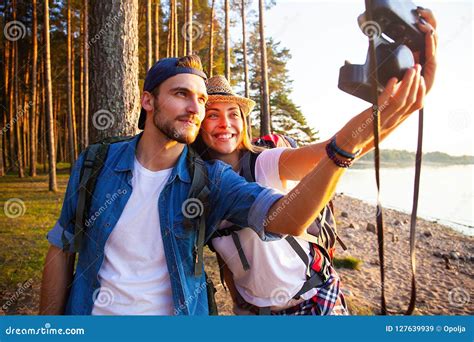 Young Happy Hikers Taking A Selfie In The Nature Stock Image Image