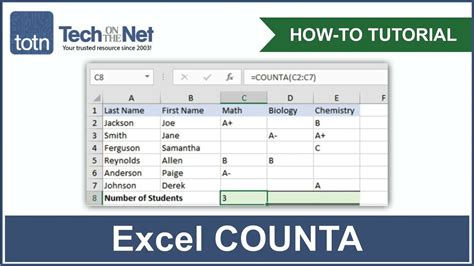 How To Use The Counta Function In Excel Youtube