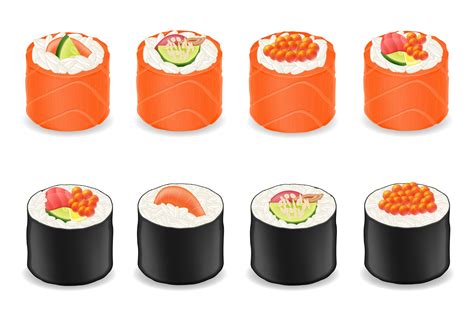 Sushi Rolls In Red Fish And Seaweed Nori Vector Illustration 493015