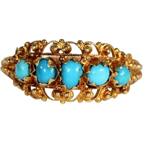 Antique Etruscan Revival Persian Turquoise Ring In 18k Gold C 1870