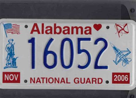 Alabama 2006 License Plate 16052 Mint National Guard
