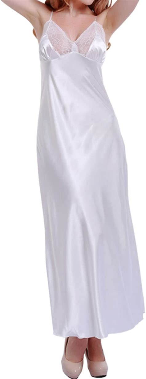 Lapaya Womens Satin Slip Dress Lace Trim V Neck Full Length Camisole