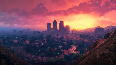 Grand Theft Auto V City Sunset Scenery 4k Uhdpaper Wallpapers