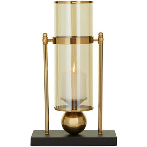 Cosmoliving By Cosmopolitan 17 Gold Metal Pillar Hurricane Lamp With