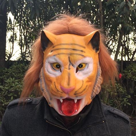 Aliexpress Com Buy Horror Tiger Masks Latex Mask With Hair Scary Full