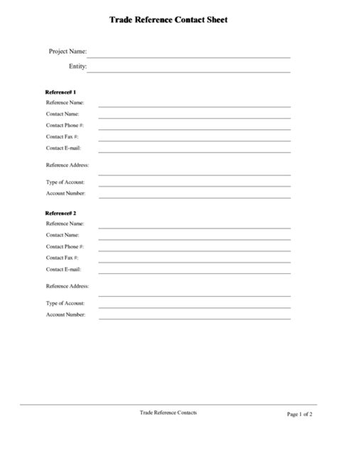 Fillable Trade Reference Contact Sheet Printable Pdf Download