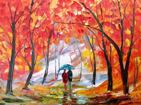 Original Oil Painting Fall Landscape Romance Impressionism