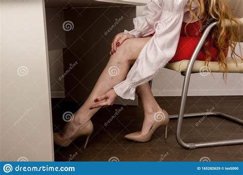 Painful Varicose And Spider Veins On Female Legs Woman Massaging Tired Leg Stock Image Image