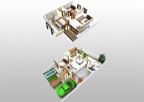 3d Floorplan Of 2 Storey House Cgtrader