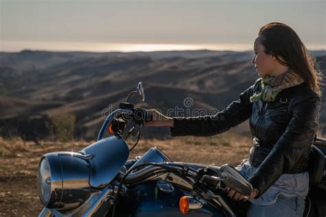 Woman Biker Sitting On Her Motorcycle Stock Image Image Of Adult