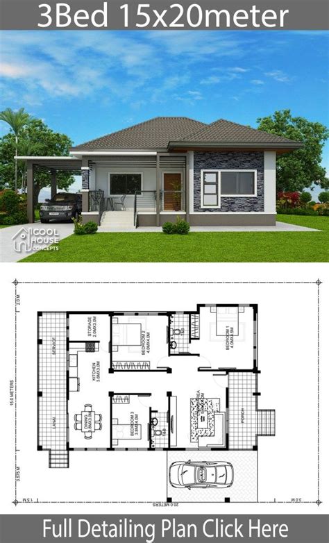 Home Design Plan 15x20m With 3 Bedrooms