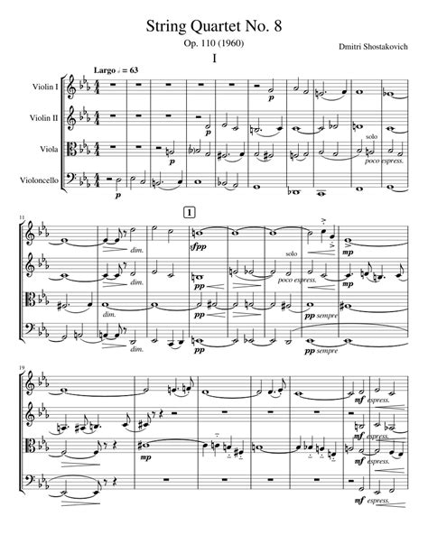 String Quartet No 8 Dmitri Shostakovich Sheet Music For Violin