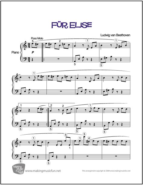 Für Elise Beethoven Free Easy Piano Sheet Music