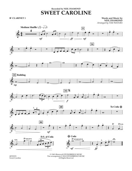Want some free clarinet sheet music for beginner though intermediate level? Download Sweet Caroline - Bb Clarinet 1 Sheet Music By Neil Diamond - Sheet Music Plus