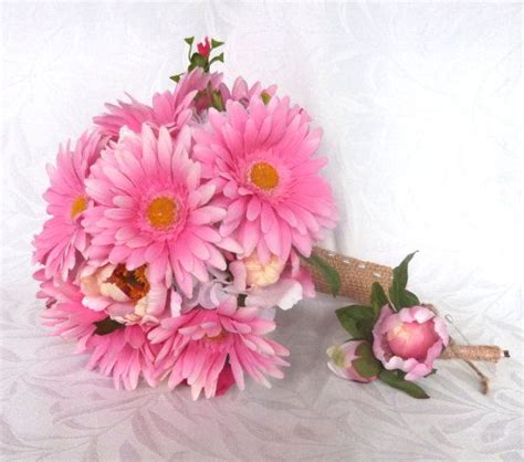 Silk Flower Bridal Bouquets Pink Gerbera Daisies Wedding Bouquet And