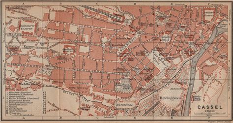 Kassel Cassel Antique Town City Stadtplan Hesse Germany Karte 1900