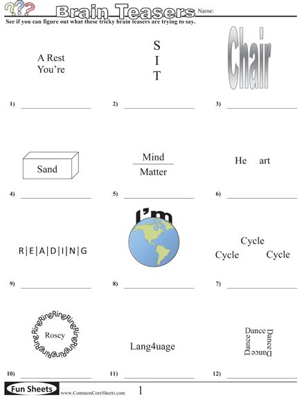 Common Core Sheets Brain Teasers Answers Askworksheet