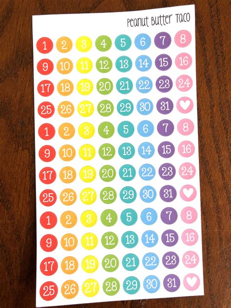Tiny Rainbow Date Stickers Small Number Planner Stickers Etsy