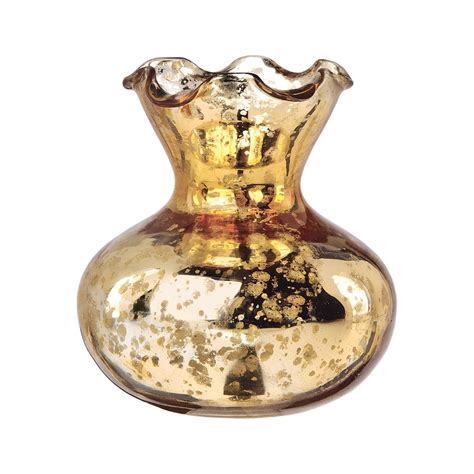 Luna Bazaar Vintage Mercury Glass Vase 3 75 Inch Violet Ruffle Top Design Gold Decorative