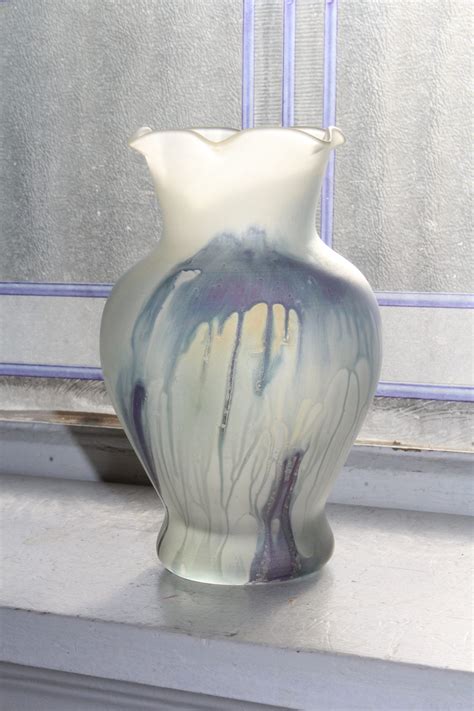 Vintage Nouveau Art Glass Vase Hand Painted By Rueven