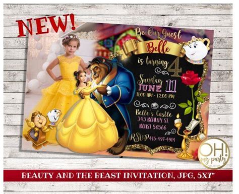 Beauty And The Beast Birthday Invitations Beauty And The Beast