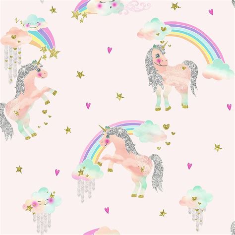 Rainbow Unicorn Glitter Wallpaper Pink Arthouse 696108 Glitter