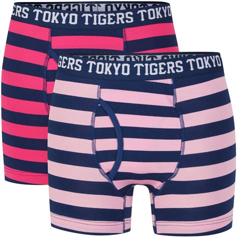 Tokyo Tigers Mens 2 Pack Boxers Pink Striped Mens Underwear