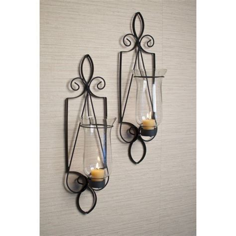 Wall Sconce Set Wrought Iron And Glass Classic Style Candle Holder Home