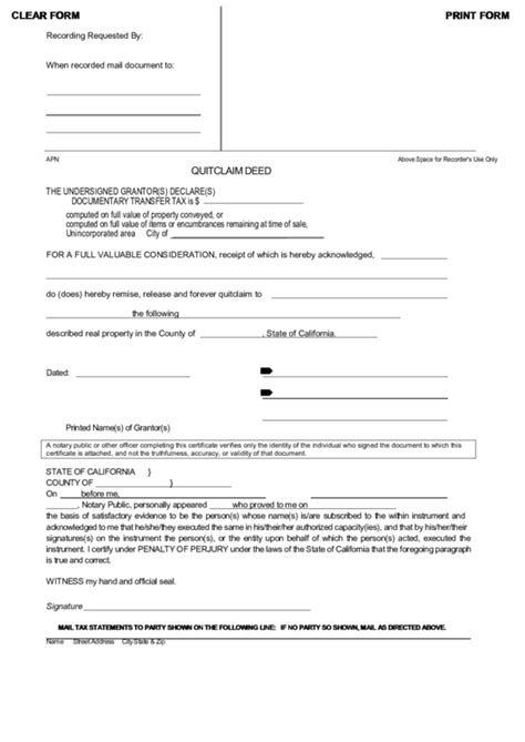 Fillable Quitclaim Deed Form State Of California Printable Pdf Download Sexiezpix Web Porn