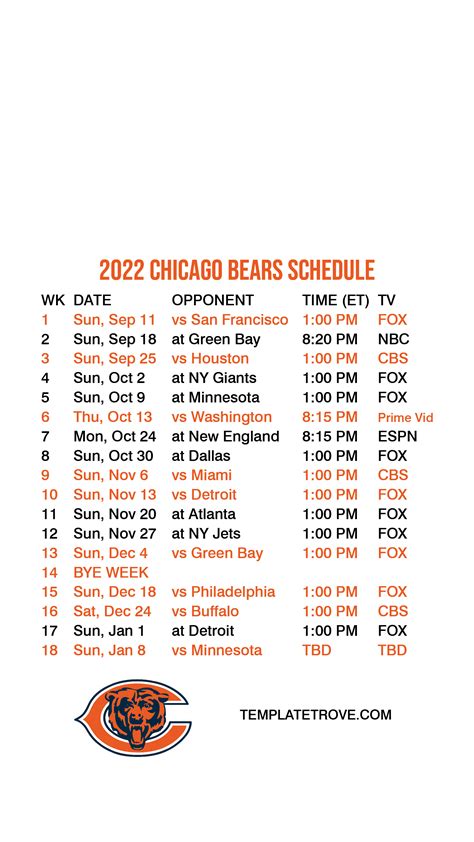 2022 2023 Chicago Bears Lock Screen Schedule For Iphone 6 7 8 Plus