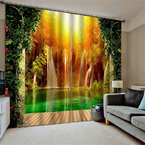 2021 Nature Scenery Curtains Waterfall Curtain Ustomized 3d Curtains