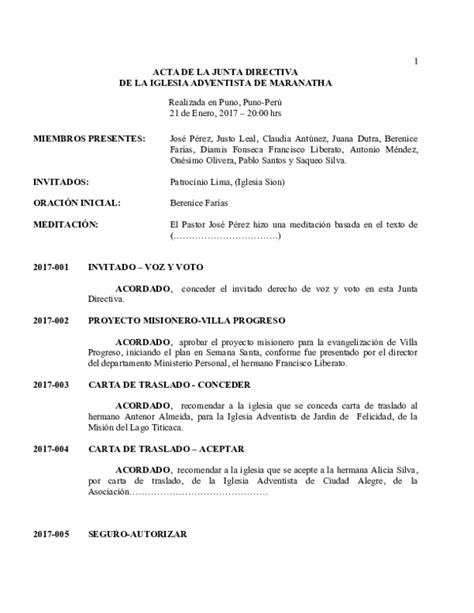 Doc Acta De La Junta Directiva De La Iglesia Adventista De Maranatha