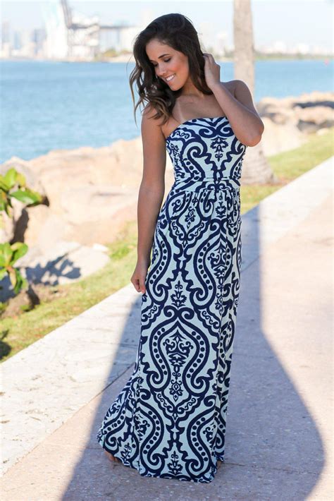 Navy Printed Maxi Dress With Pockets Maxi Dresses Saved By The Dress