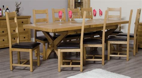 Signature Solid Oak Large Cross Leg Twin Extending Dining Table 200cm