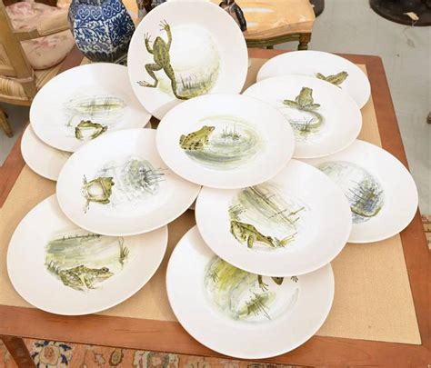 12 French Hand Painted Frog Plates By Marcel Guillot At 1stdibs Frog