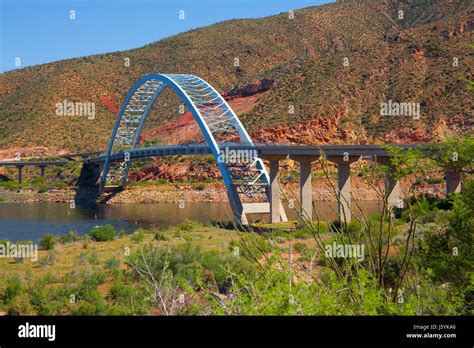 Roosevelt Lake Bridge Theodore Roosevelt Lake Arizona Stock Photo