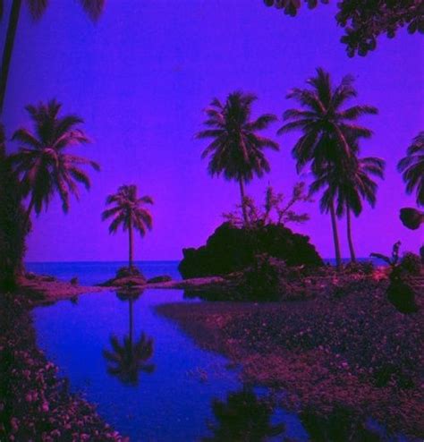 Trippy Purple And Blue Hues Light Up A Beach Sky Beautiful Sky